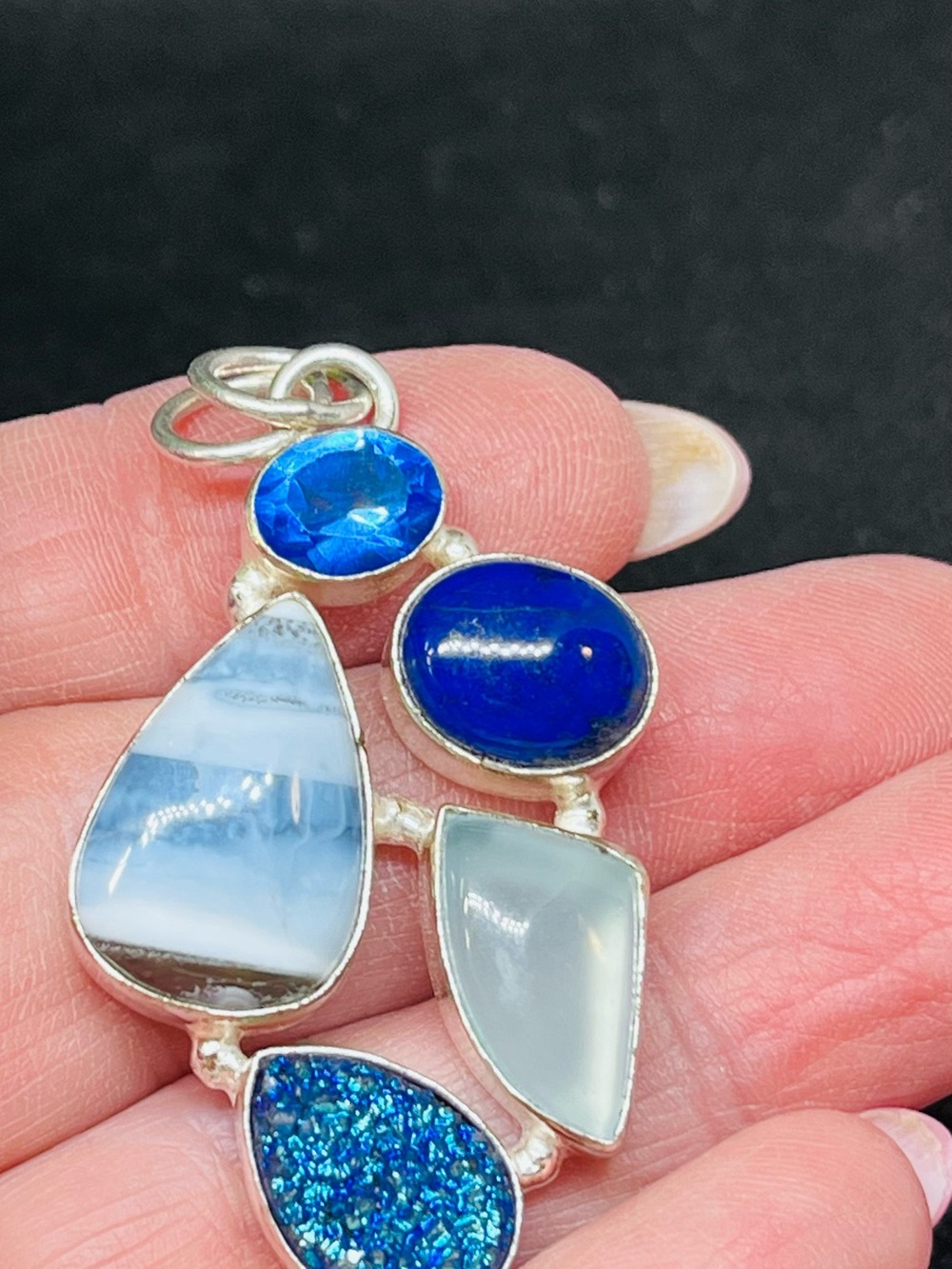 Blue Natural Multi-Stone Women's Pendant in Sterling Silver - Picture 3 of 6